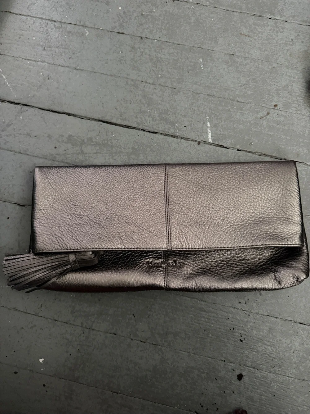 Vera Bradley Metallic Charcoal Fold-Over Clutch with Tassel